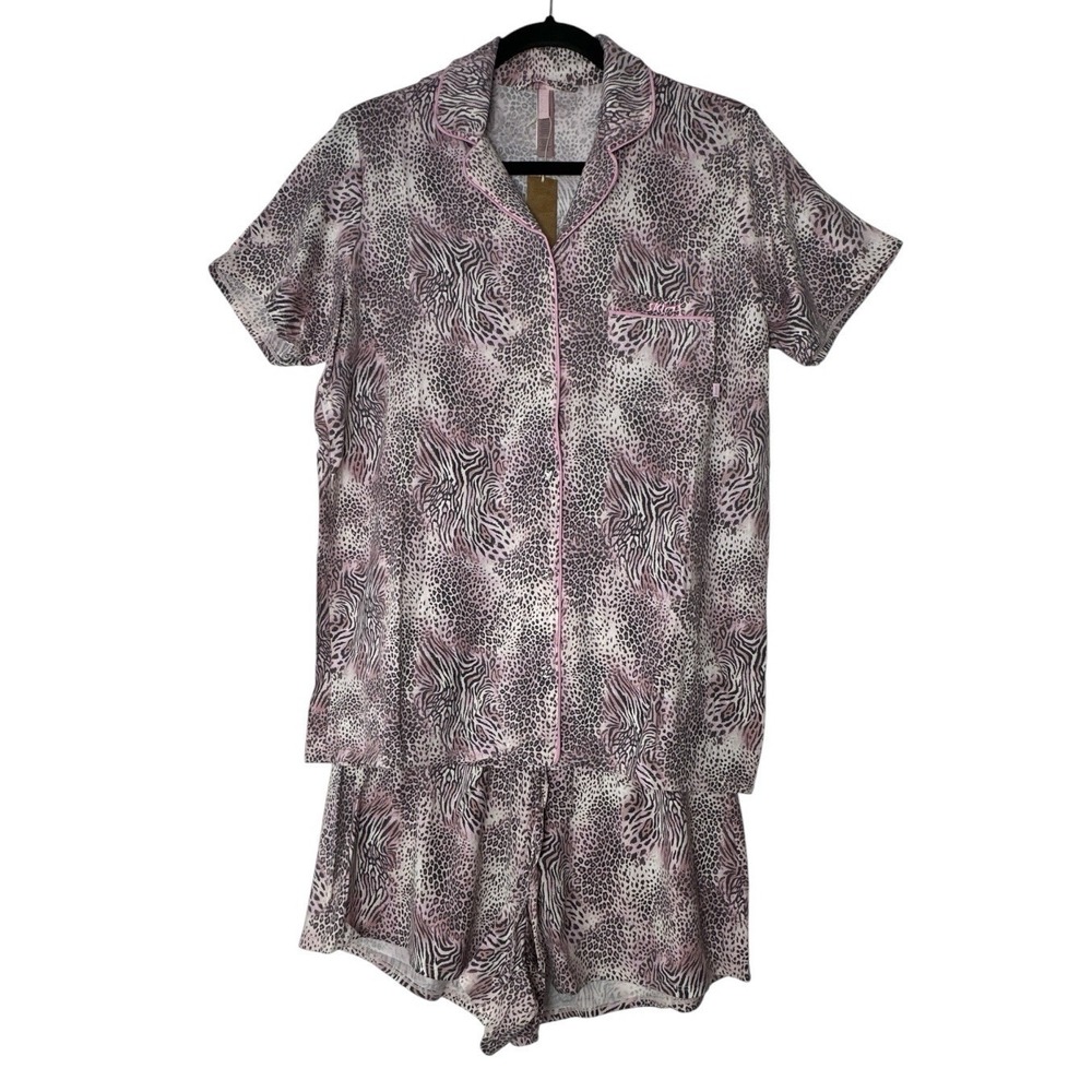 New Skims Sleep Short Sleeve Button Small Pink Up Set Bloom Mini Multi Animal